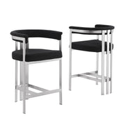 CH380 Architectural Boucle Counter Height Bar Stool with Matte Brushed Chrome Flat-Strap Frame & Floating Back
