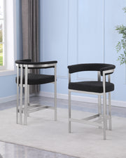 CH380 Architectural Boucle Counter Height Bar Stool with Matte Brushed Chrome Flat-Strap Frame & Floating Back
