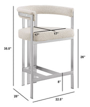 CH380 Architectural Boucle Counter Height Bar Stool with Matte Brushed Chrome Flat-Strap Frame & Floating Back
