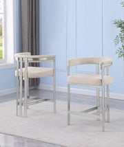 CH380 Architectural Boucle Counter Height Bar Stool with Matte Brushed Chrome Flat-Strap Frame & Floating Back