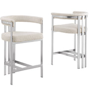 SC380-7. CH380-7, & BS380-7: Modern Boucle Upholstered Chairs with Matte Brushed Chrome Finish Legs (Set of 2)