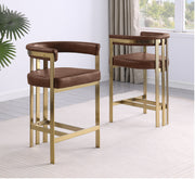 CH384L Architectural Leathaire Counter Height Bar Stool with Matte Brushed Gold Flat-Strap Frame & Floating Back
