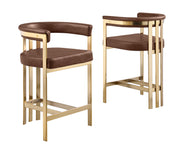 CH384L Architectural Leathaire Counter Height Bar Stool with Matte Brushed Gold Flat-Strap Frame & Floating Back