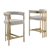 CH384 Architectural Boucle Counter Height Bar Stool with Matte Brushed Gold Flat-Strap Frame & Floating Back
