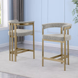 CH384 Architectural Boucle Counter Height Bar Stool with Matte Brushed Gold Flat-Strap Frame & Floating Back