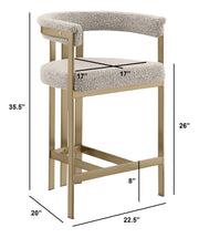 CH384 Architectural Boucle Counter Height Bar Stool with Matte Brushed Gold Flat-Strap Frame & Floating Back