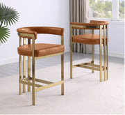 CH384L Architectural Leathaire Counter Height Bar Stool with Matte Brushed Gold Flat-Strap Frame & Floating Back