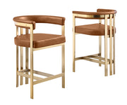 CH384L Architectural Leathaire Counter Height Bar Stool with Matte Brushed Gold Flat-Strap Frame & Floating Back