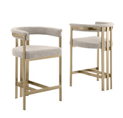 CH384 Architectural Boucle Counter Height Bar Stool with Matte Brushed Gold Flat-Strap Frame & Floating Back