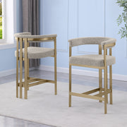 CH384 Architectural Boucle Counter Height Bar Stool with Matte Brushed Gold Flat-Strap Frame & Floating Back