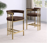 CH384L Architectural Leathaire Counter Height Bar Stool with Matte Brushed Gold Flat-Strap Frame & Floating Back