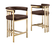CH384L Architectural Leathaire Counter Height Bar Stool with Matte Brushed Gold Flat-Strap Frame & Floating Back