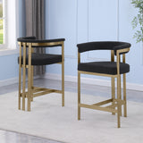 CH384 Architectural Boucle Counter Height Bar Stool with Matte Brushed Gold Flat-Strap Frame & Floating Back