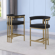 CH384 Architectural Boucle Counter Height Bar Stool with Matte Brushed Gold Flat-Strap Frame & Floating Back