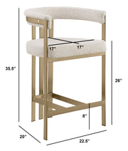 CH384 Architectural Boucle Counter Height Bar Stool with Matte Brushed Gold Flat-Strap Frame & Floating Back
