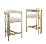 CH384 Architectural Boucle Counter Height Stool with Matte Brushed Gold Flat-Strap Frame & Floating Back