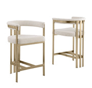 CH384 Architectural Boucle Counter Height Bar Stool with Matte Brushed Gold Flat-Strap Frame & Floating Back