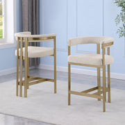 CH384 Architectural Boucle Counter Height Bar Stool with Matte Brushed Gold Flat-Strap Frame & Floating Back