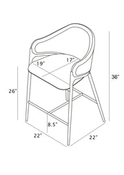 CH454L Architectural Leathaire Barrel Counter Height Bar Stool with Sculptural Gold Frame & Footrest