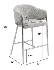 CH450 Architectural Boucle Barrel Counter Height Bar Stool with Sculptural Chrome Frame & Footrest