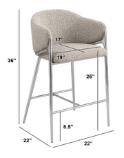 CH450 Architectural Boucle Barrel Counter Height Bar Stool with Sculptural Chrome Frame & Footrest