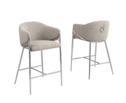 CH450 Architectural Boucle Barrel Counter Height Bar Stool with Sculptural Chrome Frame & Footrest