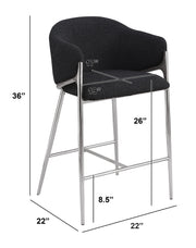 CH450 Architectural Boucle Barrel Counter Height Bar Stool with Sculptural Chrome Frame & Footrest