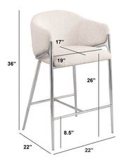CH450 Architectural Boucle Barrel Counter Height Bar Stool with Sculptural Chrome Frame & Footrest