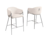 CH450 Architectural Boucle Barrel Counter Height Stool with Sculptural Chrome Frame & Footrest