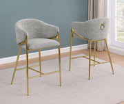 CH454 Architectural Boucle Barrel Counter Height Bar Stool with Sculptural Gold Frame & Footrest