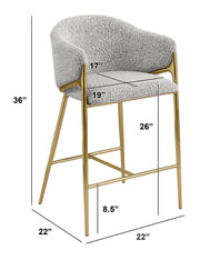 CH454 Architectural Boucle Barrel Counter Height Bar Stool with Sculptural Gold Frame & Footrest
