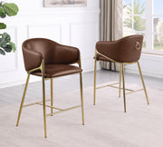 CH454L Architectural Leathaire Barrel Counter Height Bar Stool with Sculptural Gold Frame & Footrest