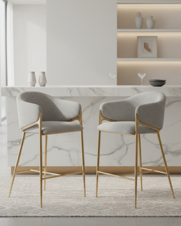 Modern Boucle Counter Height Chairs with Gold Metal Frame and Ring Pull (CH454 - CH457) by Quality Living Furniture