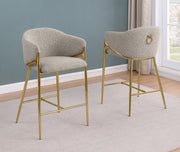 CH454 Architectural Boucle Barrel Counter Height Bar Stool with Sculptural Gold Frame & Footrest
