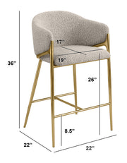 CH454 Architectural Boucle Barrel Counter Height Bar Stool with Sculptural Gold Frame & Footrest