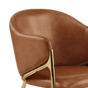 CH454L Architectural Leathaire Barrel Counter Height Bar Stool with Sculptural Gold Frame & Footrest