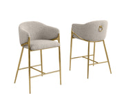 CH454 Architectural Boucle Barrel Counter Height Bar Stool with Sculptural Gold Frame & Footrest