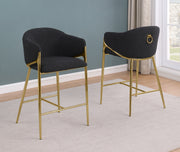 CH454 Architectural Boucle Barrel Counter Height Bar Stool with Sculptural Gold Frame & Footrest