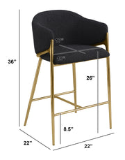 CH454 Architectural Boucle Barrel Counter Height Bar Stool with Sculptural Gold Frame & Footrest