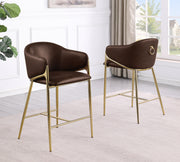CH454L Architectural Leathaire Barrel Counter Height Bar Stool with Sculptural Gold Frame & Footrest