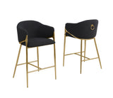 CH454 Architectural Boucle Barrel Counter Height Stool with Sculptural Gold Frame & Footrest