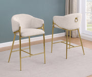 CH454 Architectural Boucle Barrel Counter Height Bar Stool with Sculptural Gold Frame & Footrest