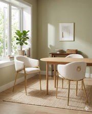 CH454 Architectural Boucle Barrel Counter Height Bar Stool with Sculptural Gold Frame & Footrest