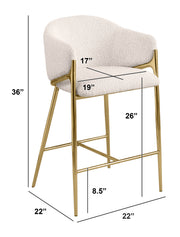 CH454 Architectural Boucle Barrel Counter Height Bar Stool with Sculptural Gold Frame & Footrest