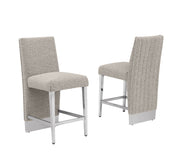 CH560 Luxury High Back Boucle Counter Height Bar Stool with Nailhead Trim & Architectural Chrome Base