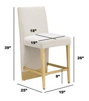 CH564 Luxury High Back Boucle Counter Height Bar Stool with Gold Nailhead Trim & Architectural Gold Base