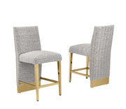 CH564 Luxury High Back Boucle Counter Height Bar Stool with Gold Nailhead Trim & Architectural Gold Base