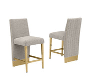 CH564 Luxury High Back Boucle Counter Height Bar Stool with Gold Nailhead Trim & Architectural Gold Base