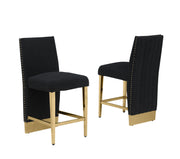 CH564 Luxury High Back Boucle Counter Height Bar Stool with Gold Nailhead Trim & Architectural Gold Base