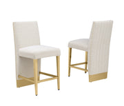 CH564 Luxury High Back Boucle Counter Height Bar Stool with Gold Nailhead Trim & Architectural Gold Base